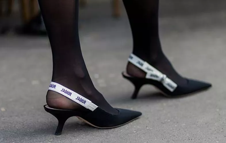 Designer black slingback heels & black nylon hose