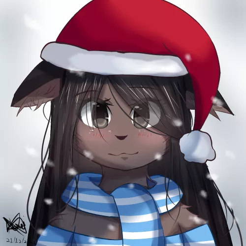 I drew my fursona in a xmas theme OwO