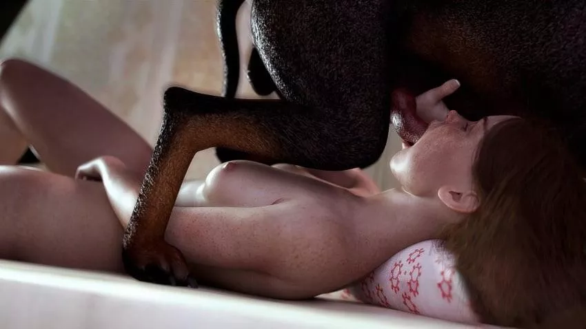 Playing with herself as she sucks her dogs cock (undying nere)