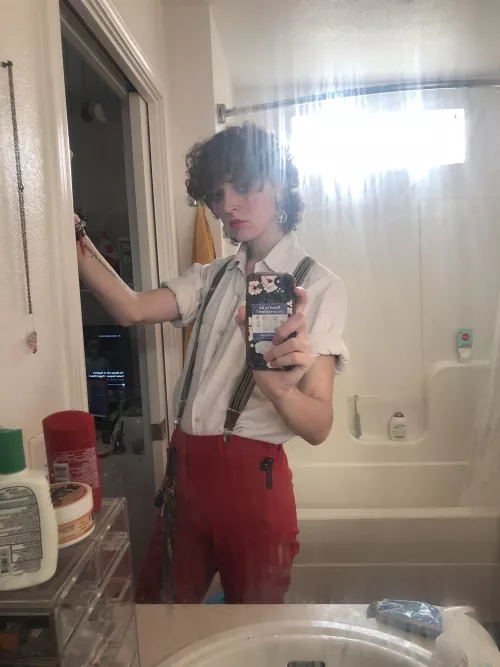 pretty girl in suspenders?