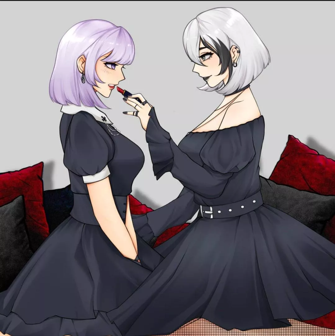 You'd never guess the purple haired girl was actually a boy. [Artist: Shadow-Vivian on Deviantart, they're art is amazing]