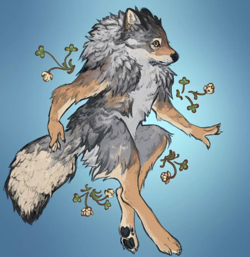 a fluffy wolfdog fursona commission i drew last week :3
