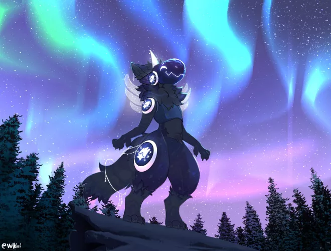 Aurora Borealis and a Protogen :3 ✨| Art by me @Vulkiri on Twitter <3