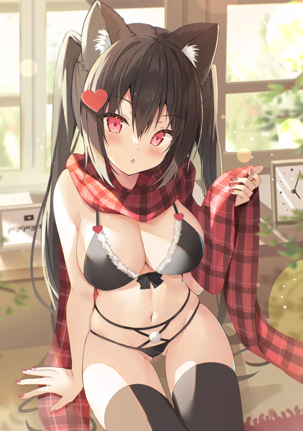 Cute catgirl in black lingerie (by: Saeki Sora) [Original]