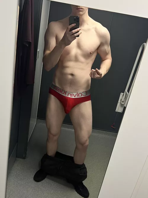 Get on your knees and pull them down with your mouth