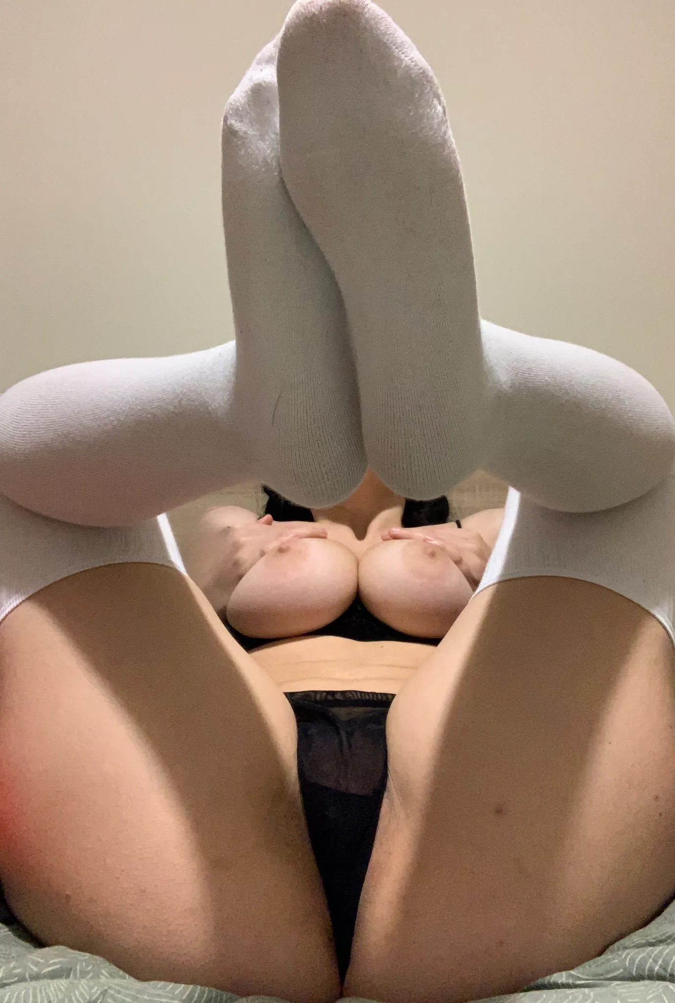 I did another one with my panties to the side but I don’t want to distract you from my boobs (f)