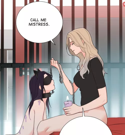 LF color source, call me Mistress, lesbian, femdom, collar, blindfold.