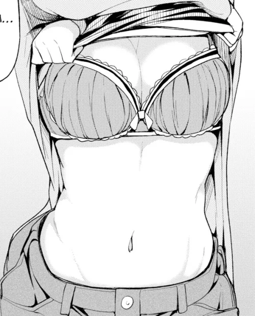 Mono: 1girl, no face, taking off shirt, bra, hands holding shirt, bare belly, breast, bubble text out of frame