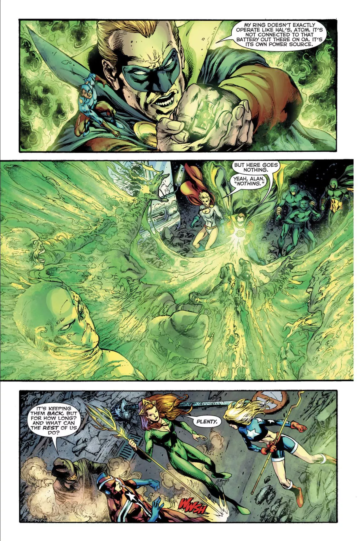 Power girl and Mera aiding green lantern [Blackest Night #4]