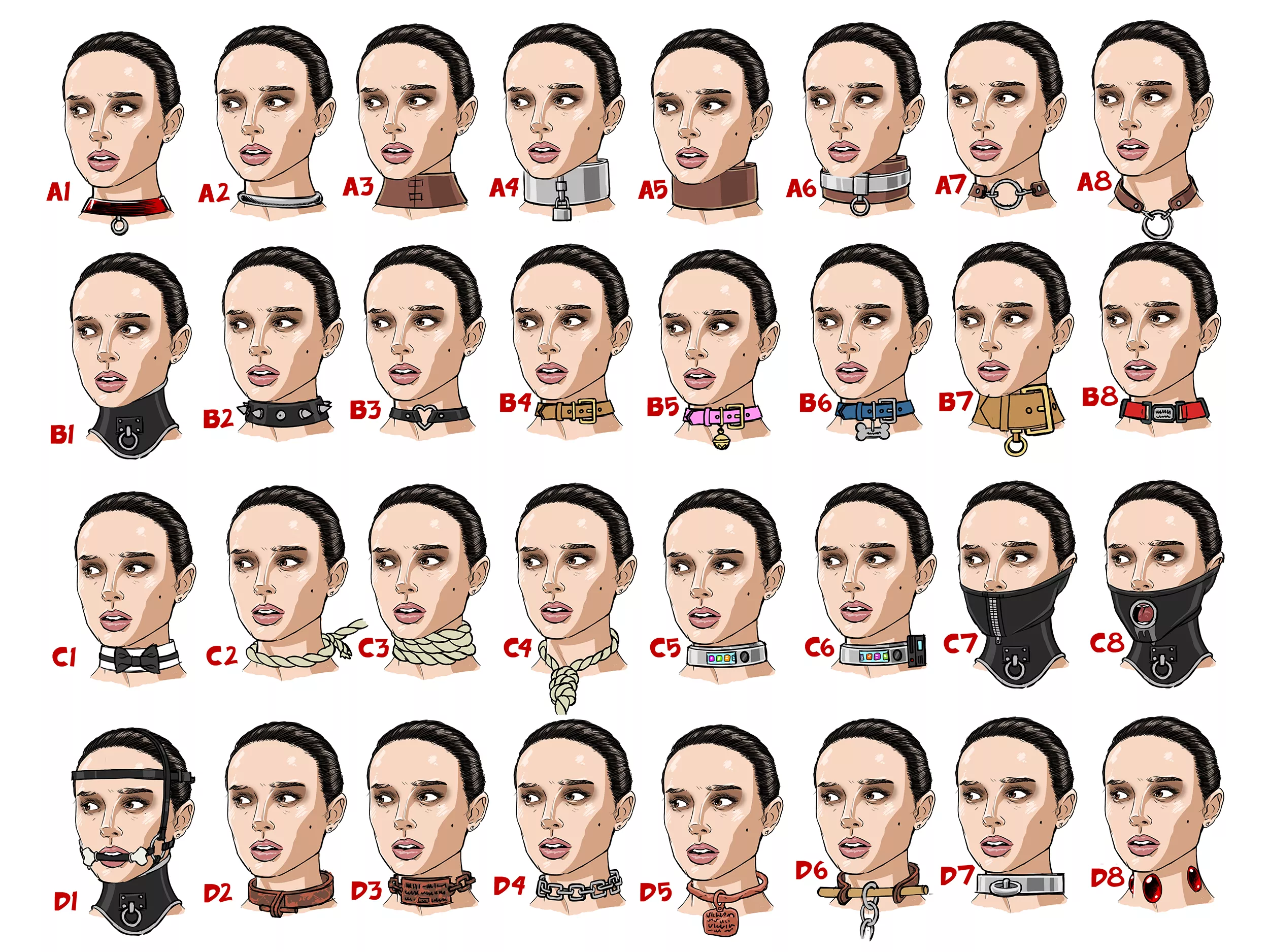 Sketch designs for mandatory collars for women in the Empire