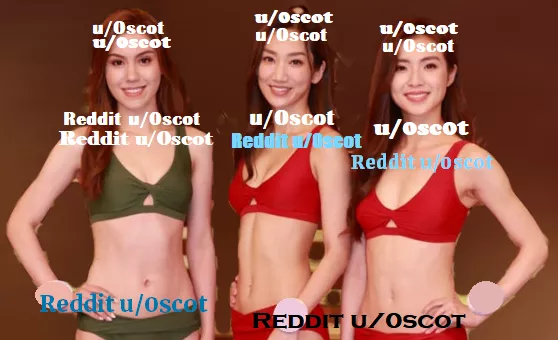Which of my friends in bikini? Green, red Middle, or red Right?