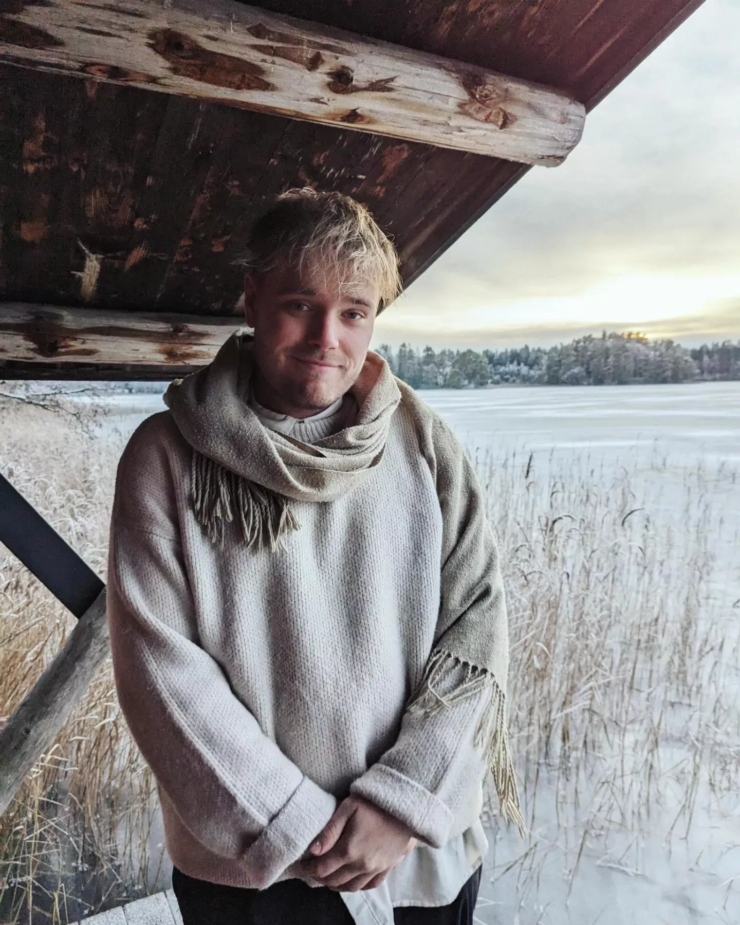 God Jul from a frozen lake in Sweden