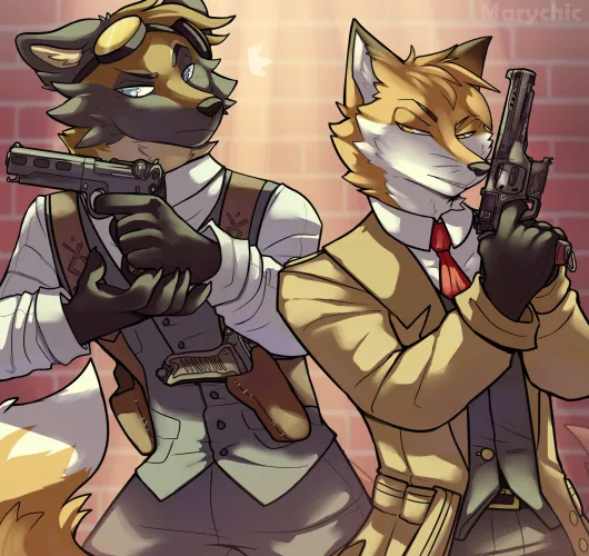 New commission done for u/Thomas_Von_Fuchs x3 this time a sketch color comm of a detective fox and dog >:3 x3 hope you guys like it (Art made by Marychic3908)