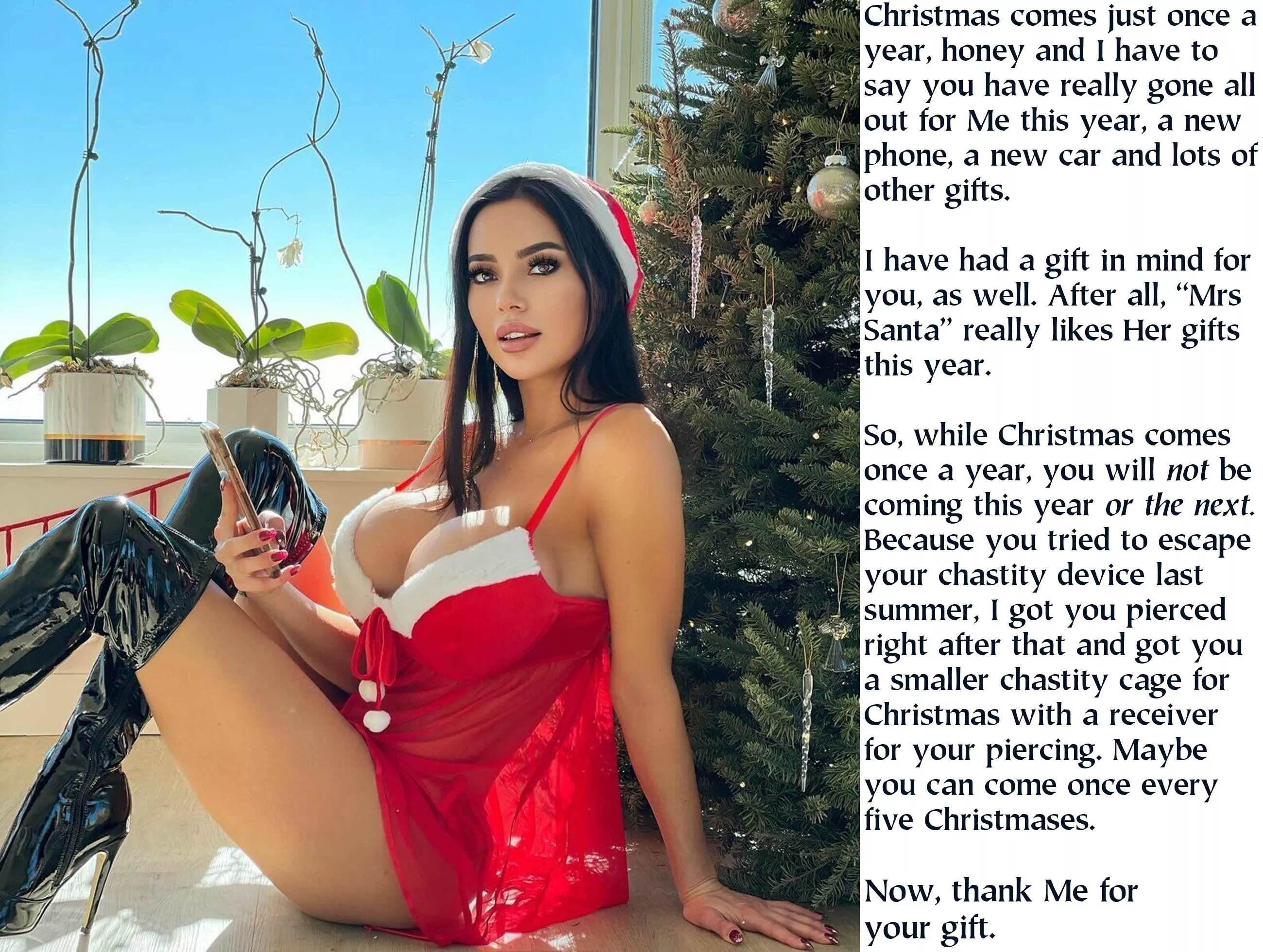 Off course She comes more often than once a year, usually at least ten to fifteen times a week and that has been happening more often, especially whenever She thinks of how you are locked.