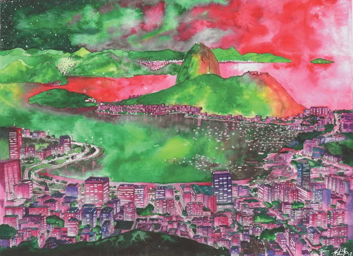 Rio de Janeiro and Sugarloaf Mountain in the early evening on the coast