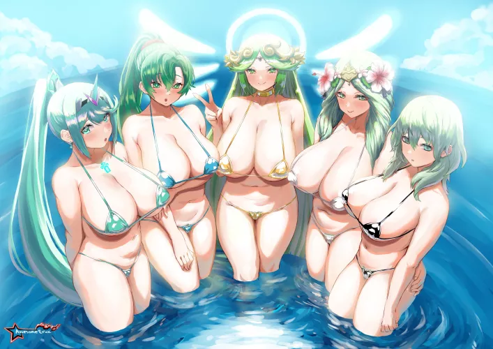 Thick bikini babes Palutena, Byleth, Lyn, Rhea and Pneuma