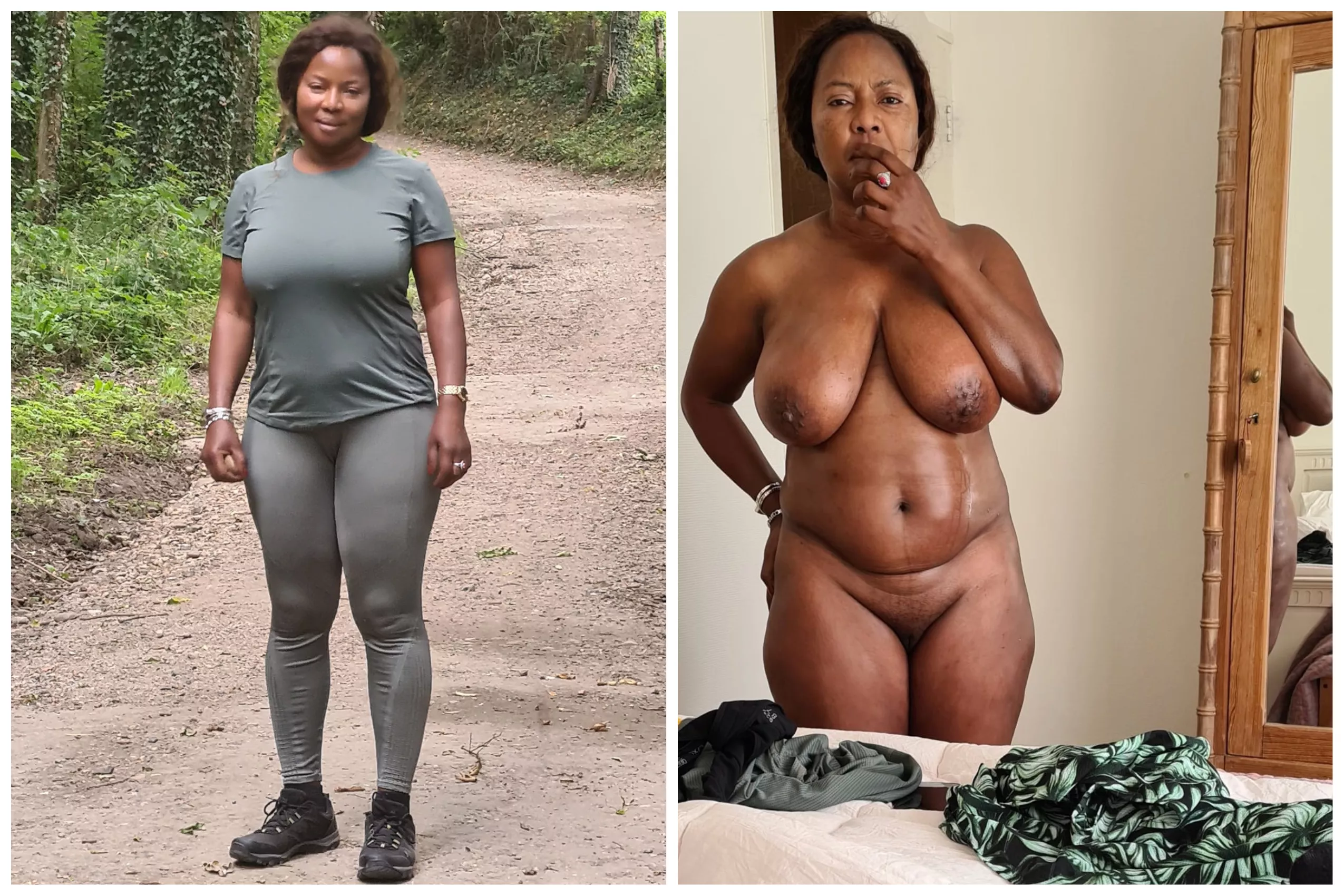 Tight outfit outside and butt naked inside