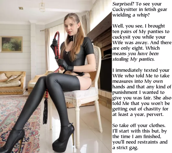 When She does return home, She will discover that She only packed eight. But the unfair punishment of the pervert would not trouble Her at all.