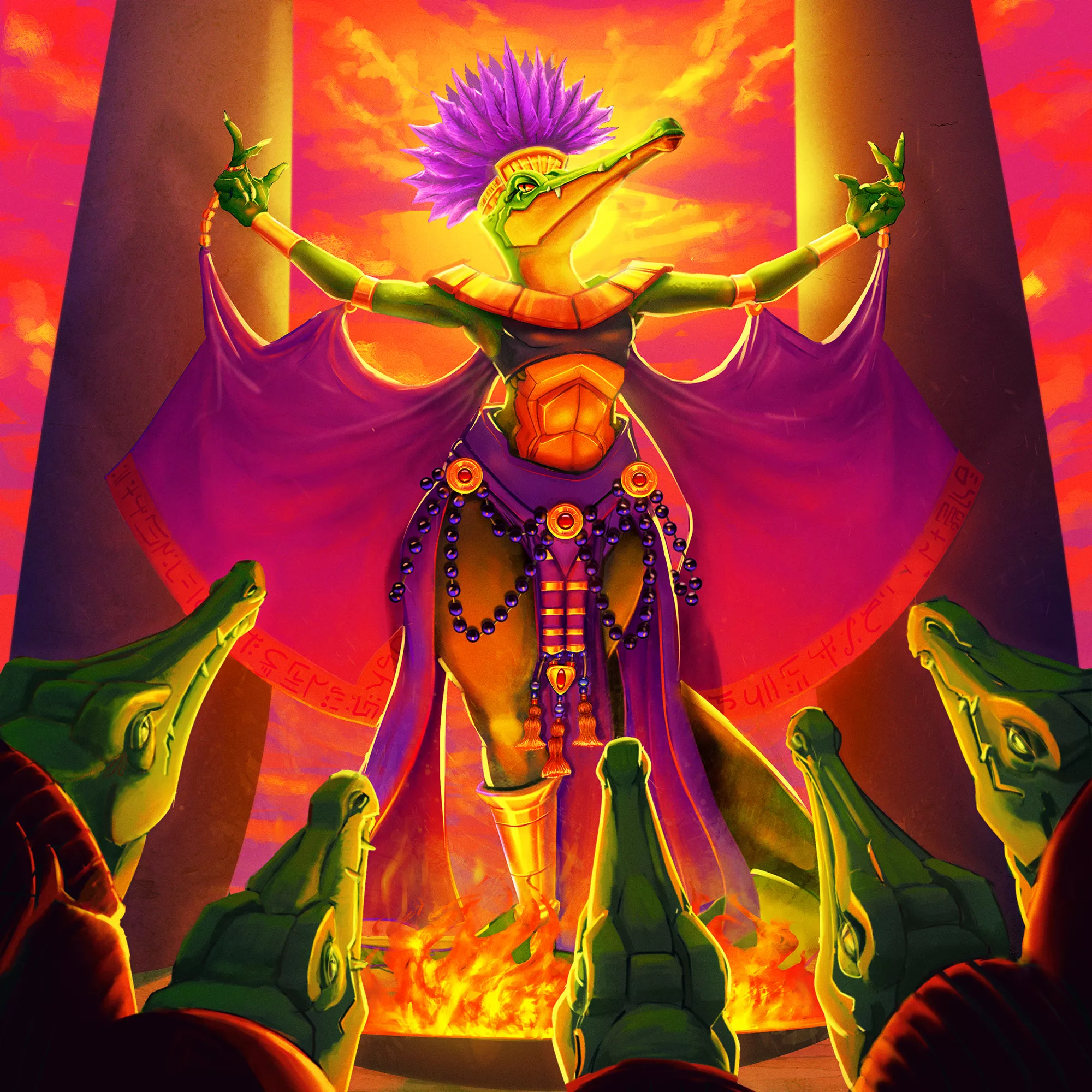 A crocodile priestess, a card in our animal fantasy game! Art by Jobydraws.