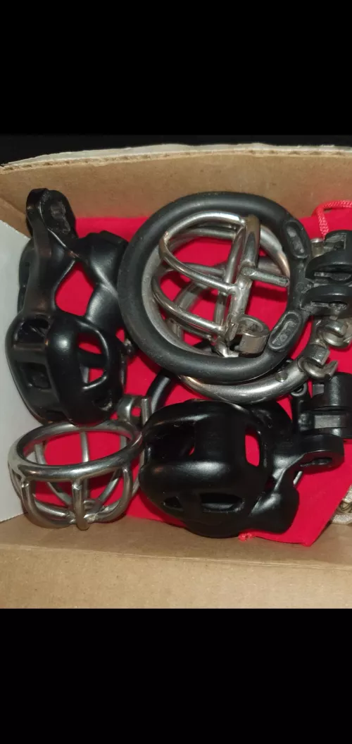 A few of the tiny cages she keeps me in not including my cherry keeper I'm currently wearing.