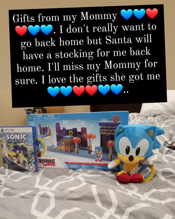 gifts from my Mommy! (I'll get a Stocking back in WA, I'll miss her a bunch though, currently in California, I'll get my Santa Stocking on Wednesday, I'll miss Mommy so much though 👶🍼💙💙❤❤💙💙❤❤..)