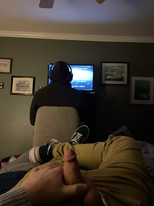 Jerking off in front of friend who has no idea