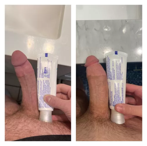 My cock vs u/Pure-Matter-4675 ‘s hog. Similar length but his is mega thick.