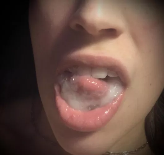 My tongue swimming in a delicious pool of cum