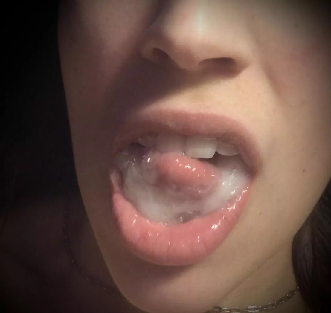 My tongue swimming in a delicious pool of cum
