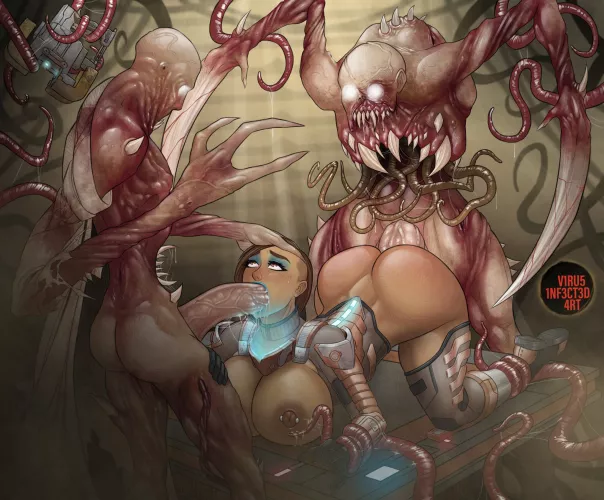 Necromorphs enjoying their most recent prey (Virus Infected Art) [Dead Space]