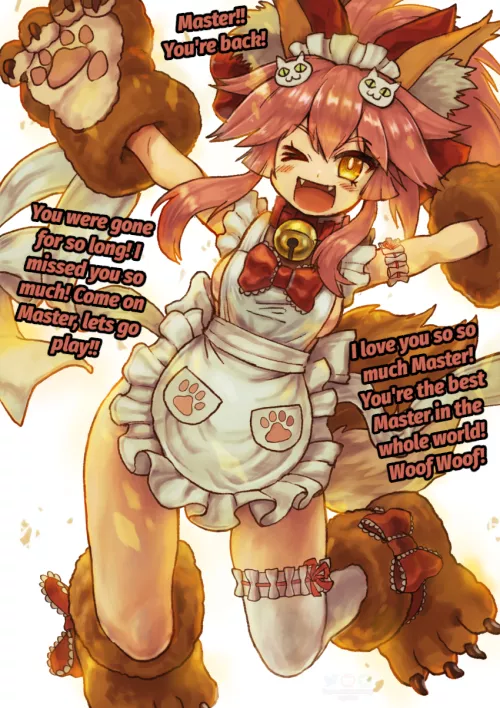 She greets you like this every day. [Wholesome] [FGO] [Tamamo] [Cute] Artist: kusama takato