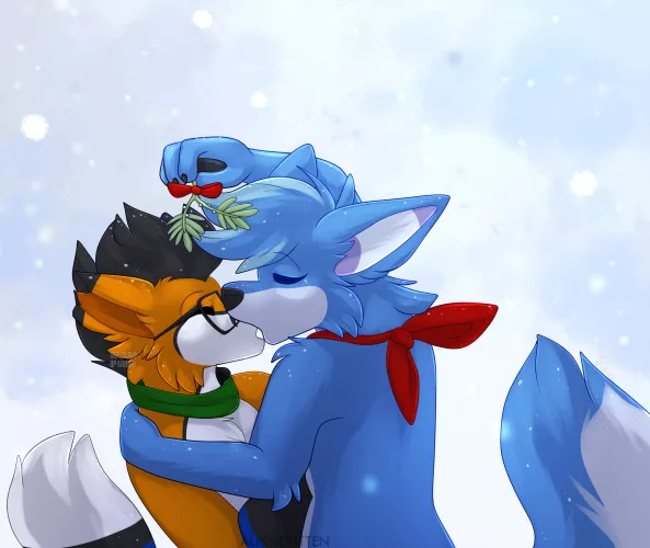Warm smooch in the cold snow 🌨️| [Art by myself @aussie_kitten on Twitter for Joe3x3 ft. Sykex805]