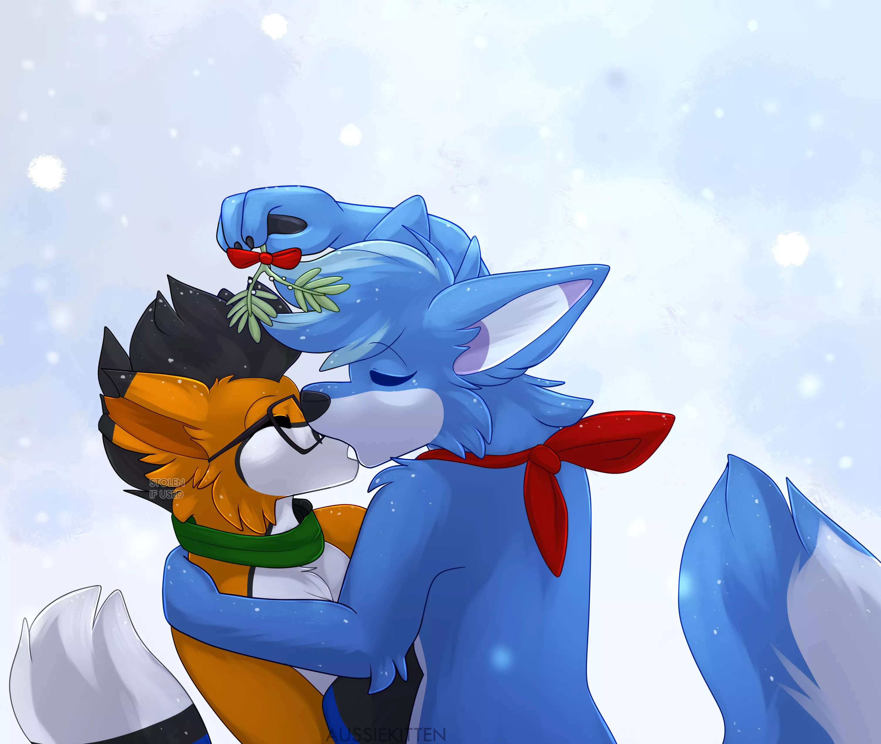 Warm smooch in the cold snow 🌨️| [Art by myself @aussie_kitten on Twitter for Joe3x3 ft. Sykex805]