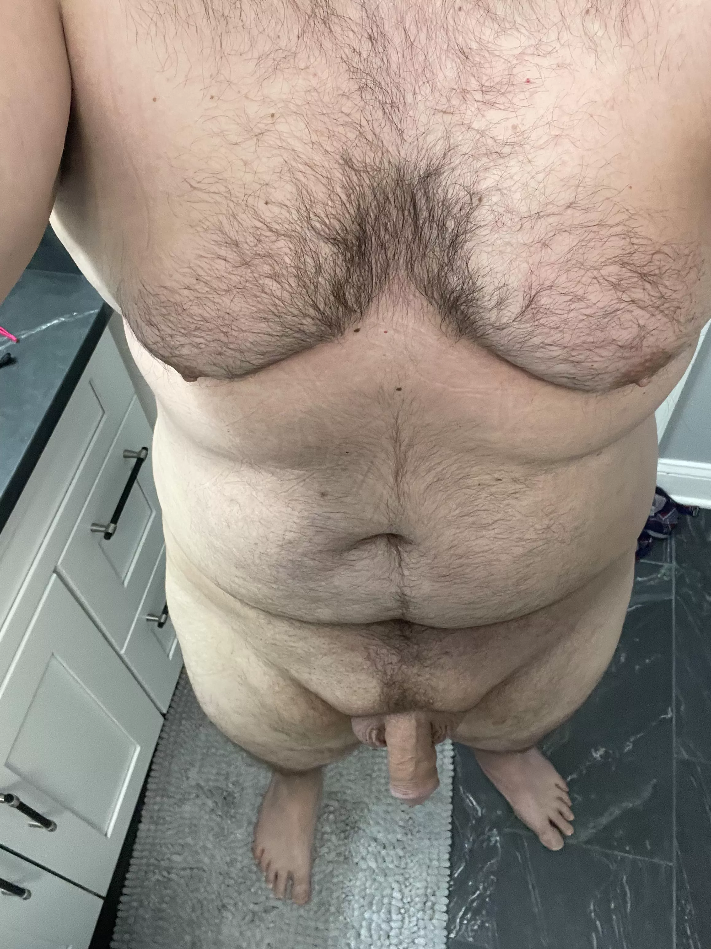 Just a chubby guy getting ready for work!