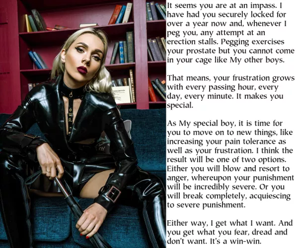 She used to act concerned about the fact that you cannot reach an orgasm no matter what. Then, Her concern changed to enjoyment.