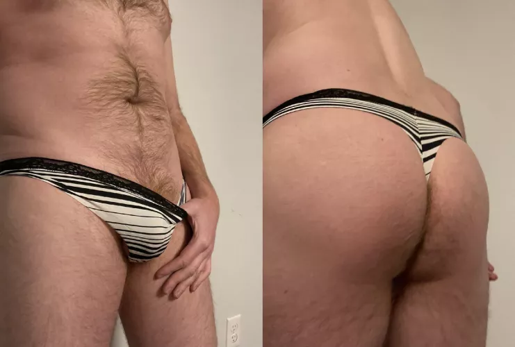 Trying on my gf’s panties while she’s out of town.