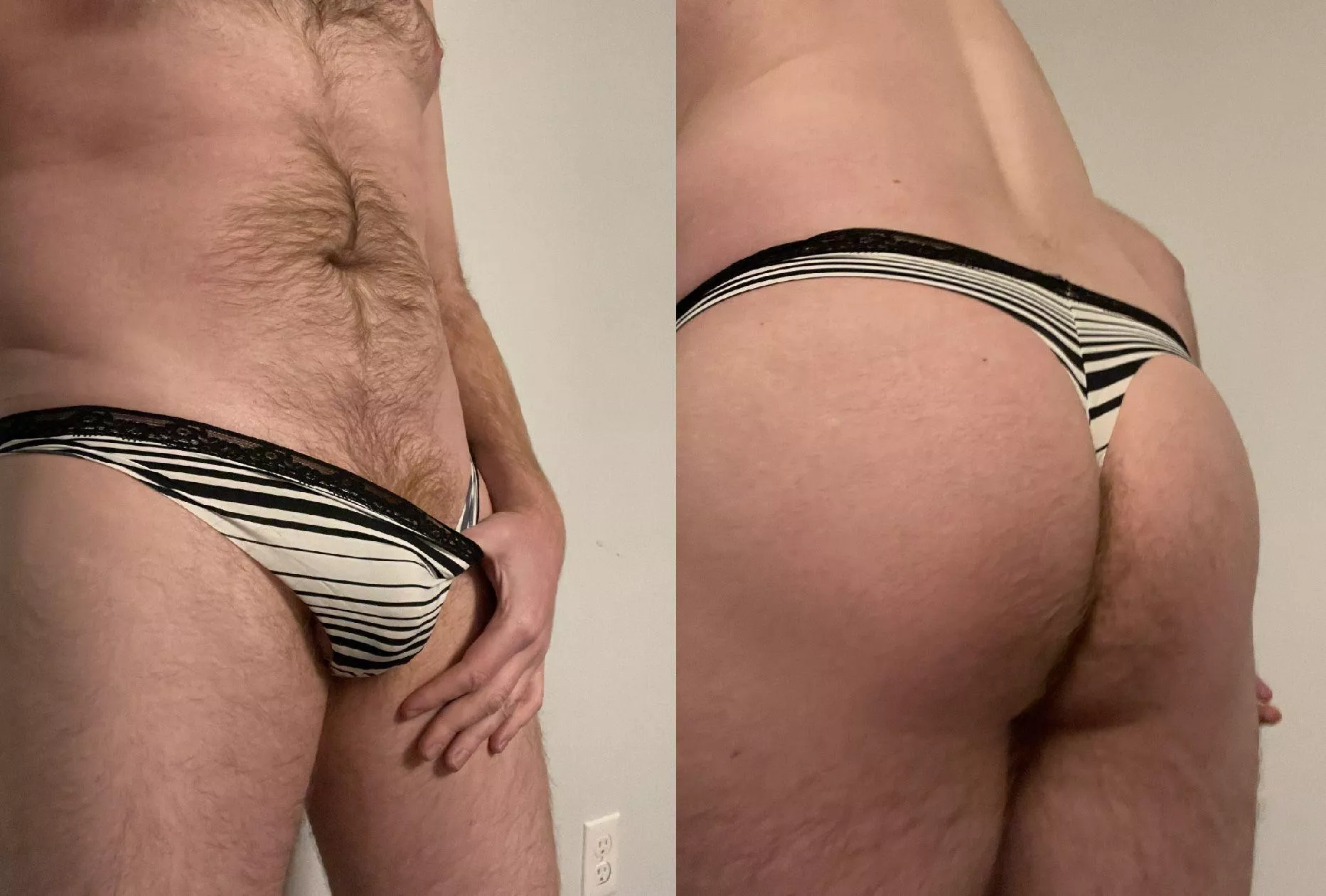 Trying on my gf’s panties while she’s out of town.