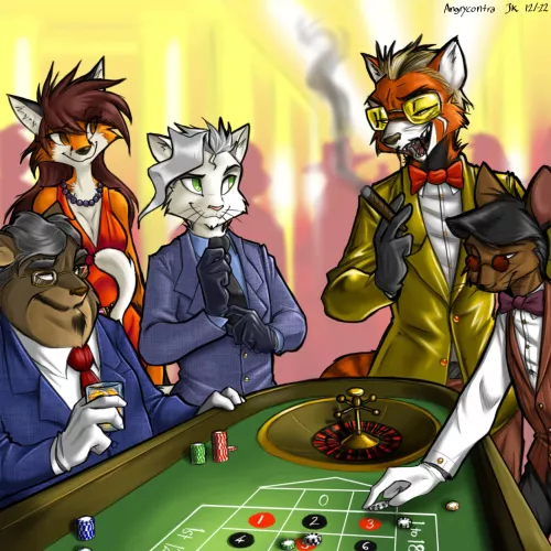 Cat secret agent in casino (Art by Angrycontra)