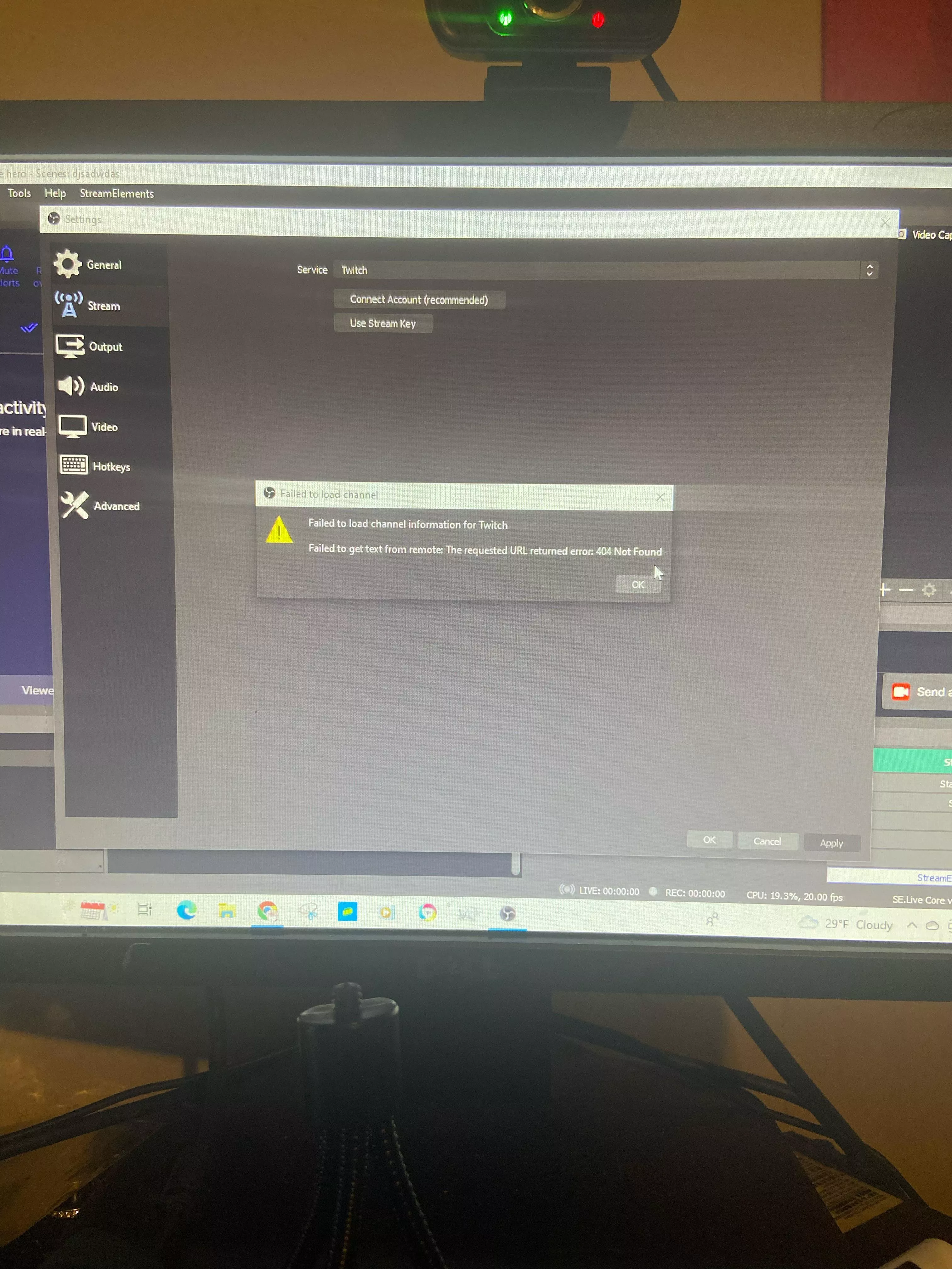 Help! I am trying to log into my Twitch account on OBS studios (with StreamElements) and it keep giving me this.