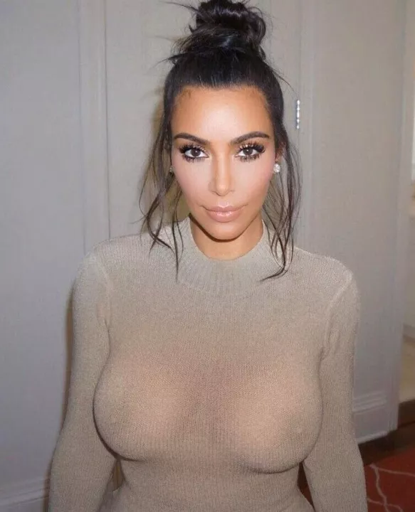 It's Kim's hobby to wear seethru with no bra nice tits btw kim