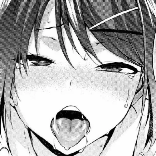 LF Mono Source: 1girl, ahegao, black and white hairclip, black hair, blush, close-up, drool, face, half-closed eyes, open mouth, saliva trail, sweat, swept bangs, tears, tongue out, two-color hairclip, upper teeth