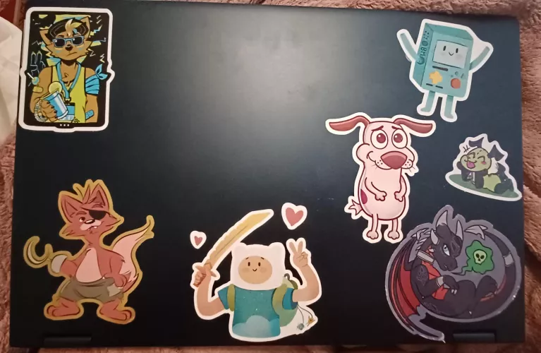 So I slapped a bunch of stickers on my school laptop and I wonder how long it'll take for ppl to find out I enjoy fur creatures