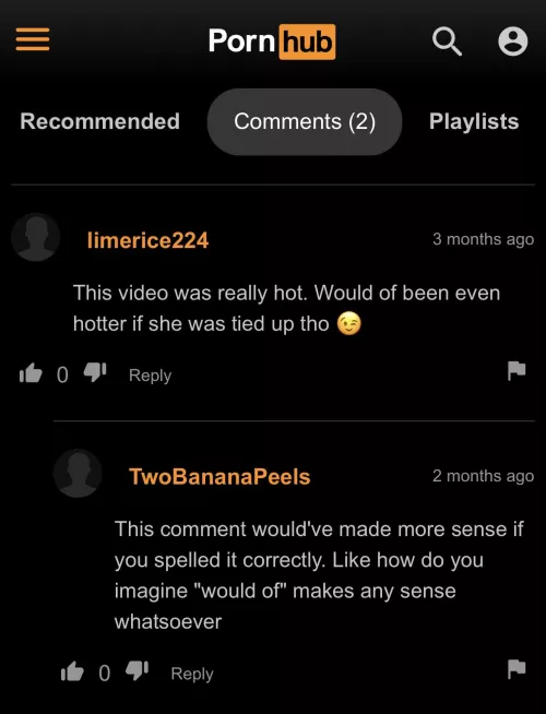 Bro having grammar lessons in the comments of a porn video 💀💀
