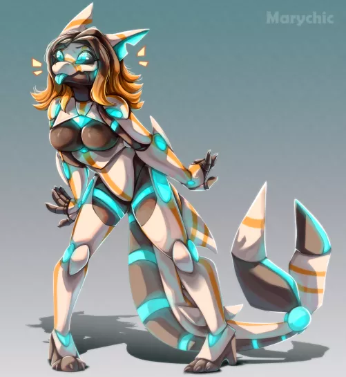 Detail shark robot girl commission done for a Discord user x3 as a gift for his friend :D I hope you guys like it! (Art made by Marychic3908)