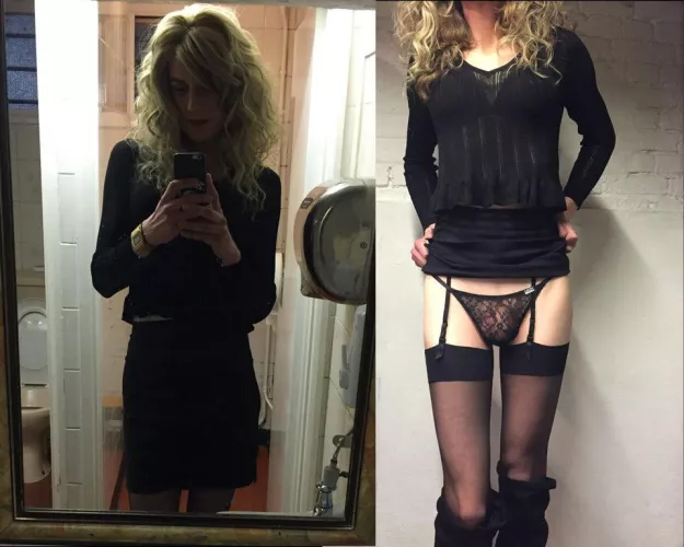 I told him what I had on & he didn’t believe me, there were too many people to pull my skirt up so I took a selfie in the toilet 😇