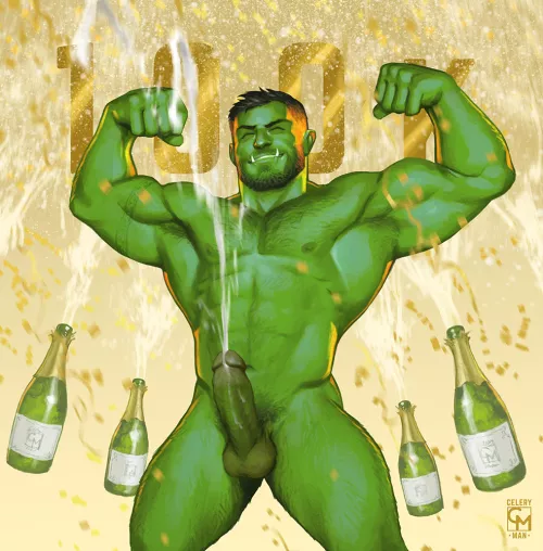 my OC Tusky celebrating the new year 🥒🍾💪