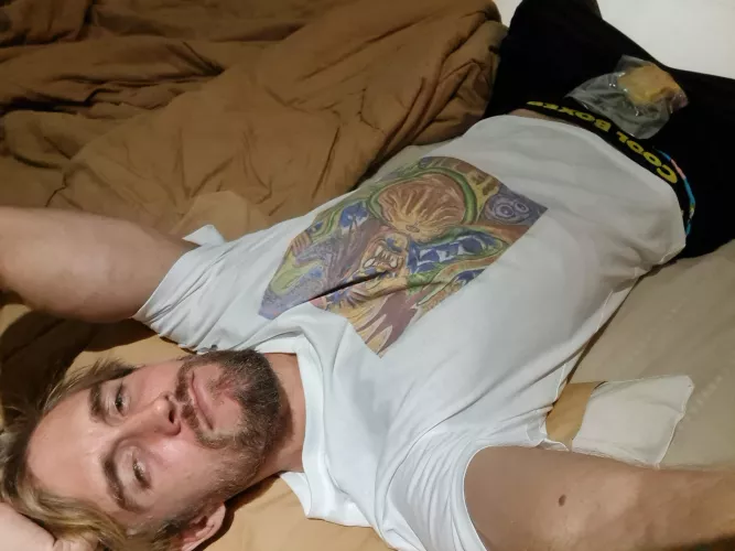 posing with foie gras on my D... and one of my paintings as a t-shirt xdsign