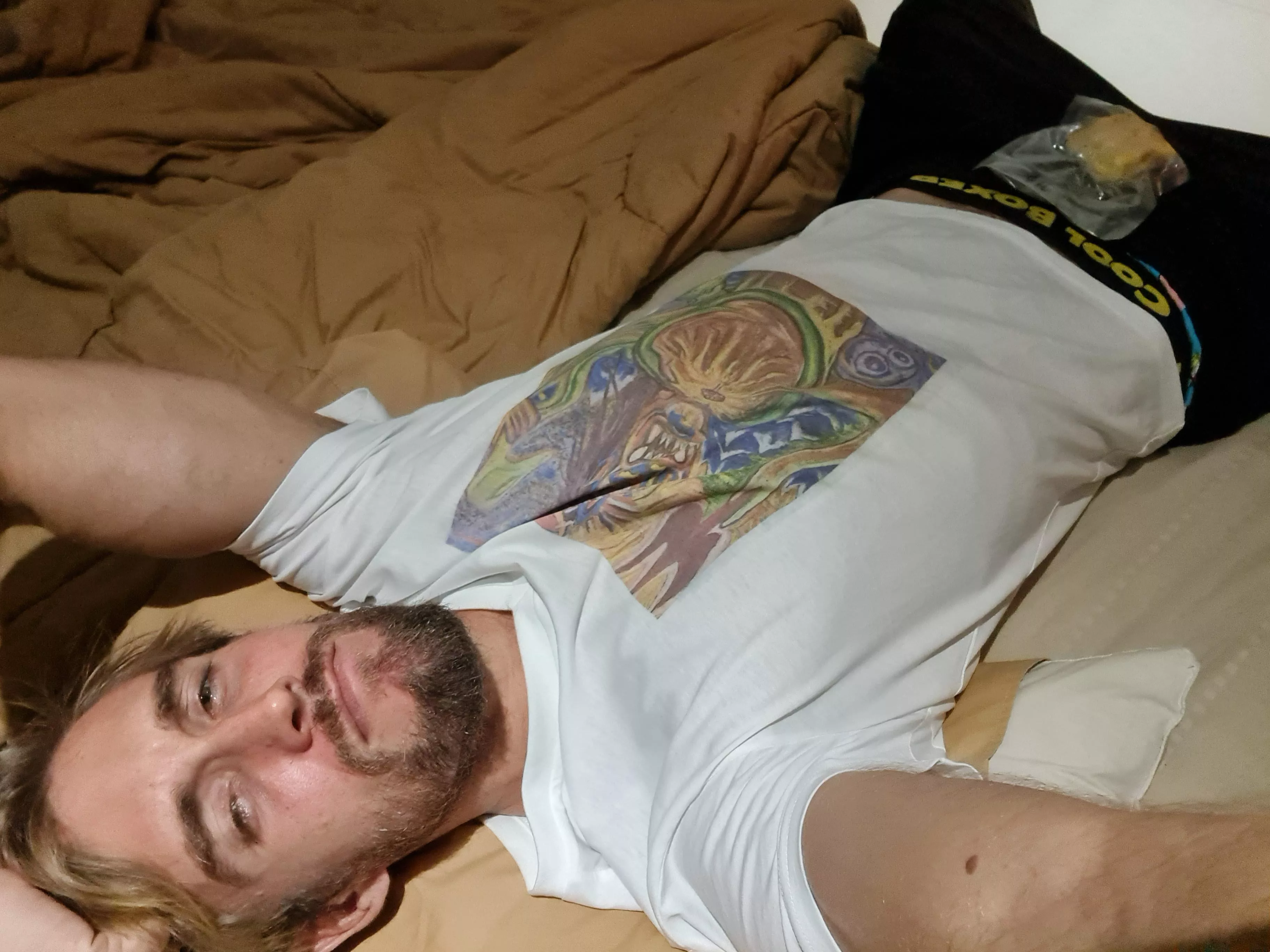posing with foie gras on my D... and one of my paintings as a t-shirt xdsign