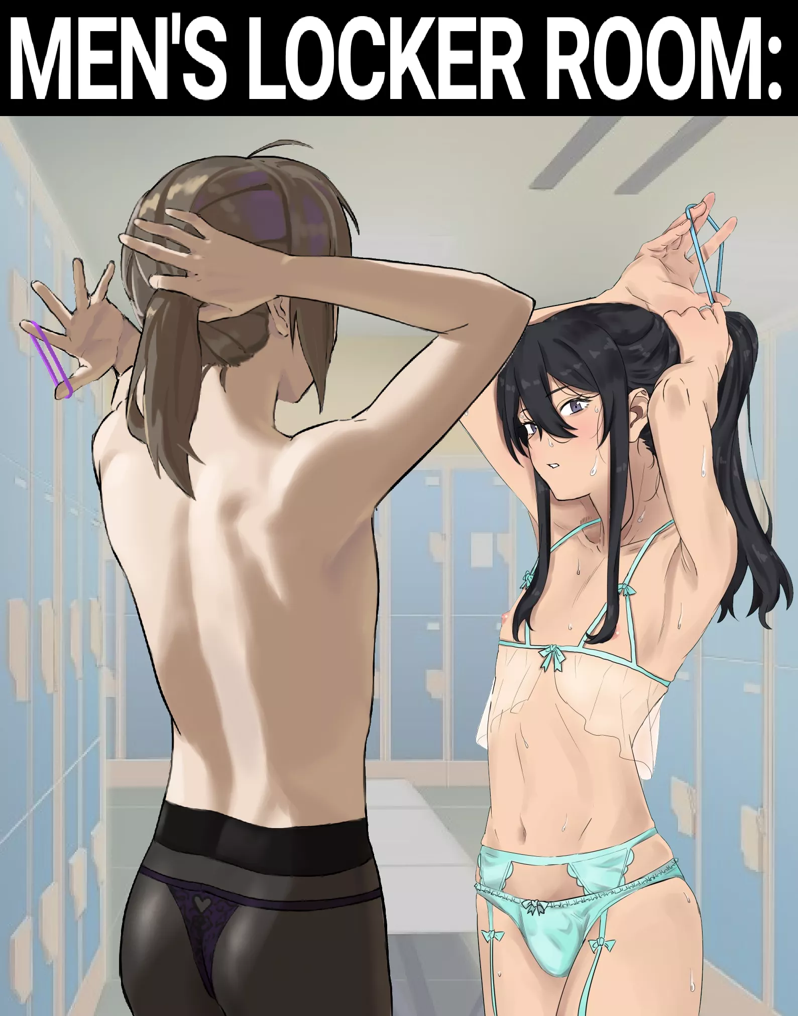 Walking into the men's changing room.