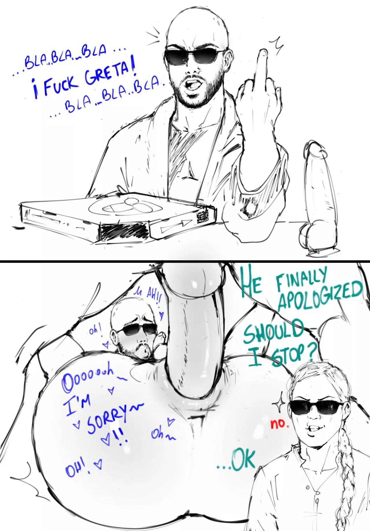 Genderbent Greta teaches Mr. Tate to embrace his homosexuality (real) @paldraws